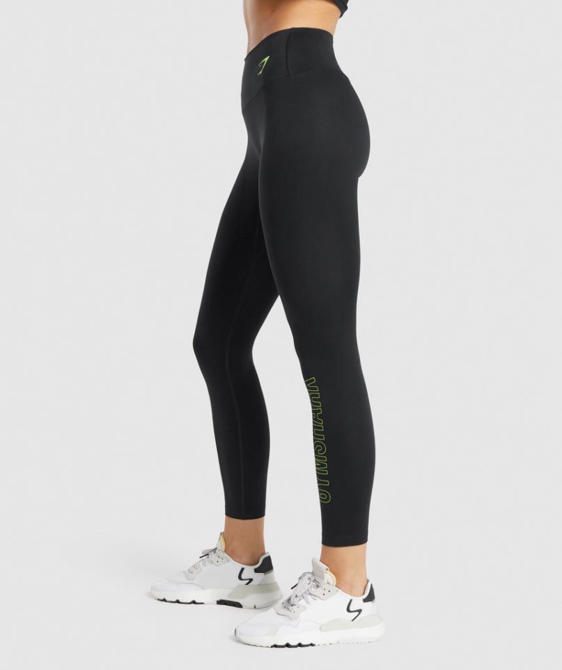 Legginsy Gymshark Treningowe Grafiką Damskie Czarne | PL 160GMW